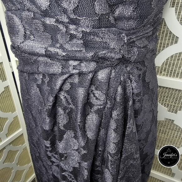Coldwater Creek NWT Metallic Slate Gray Floral Lace Twisted Waist Dress Size 14 - Picture 5 of 13